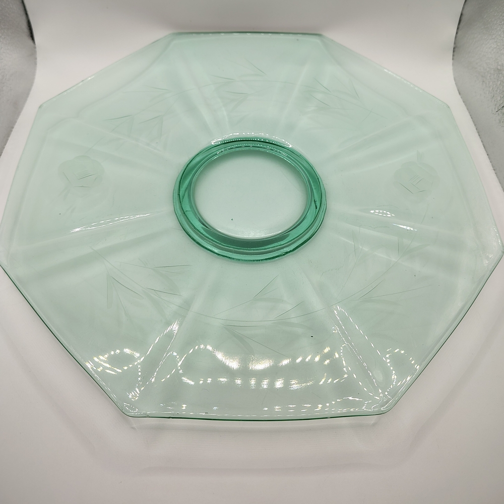Vintage Fostoria Green Uranium Octagonal Serving Plate